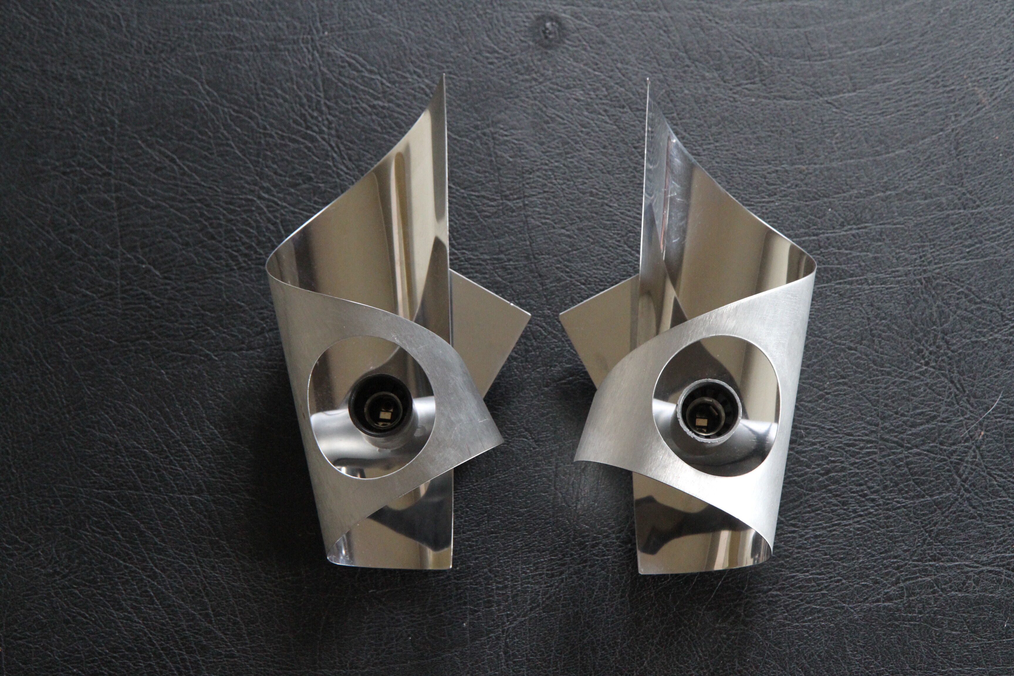Polished and brushed stainless steel sconces 1970