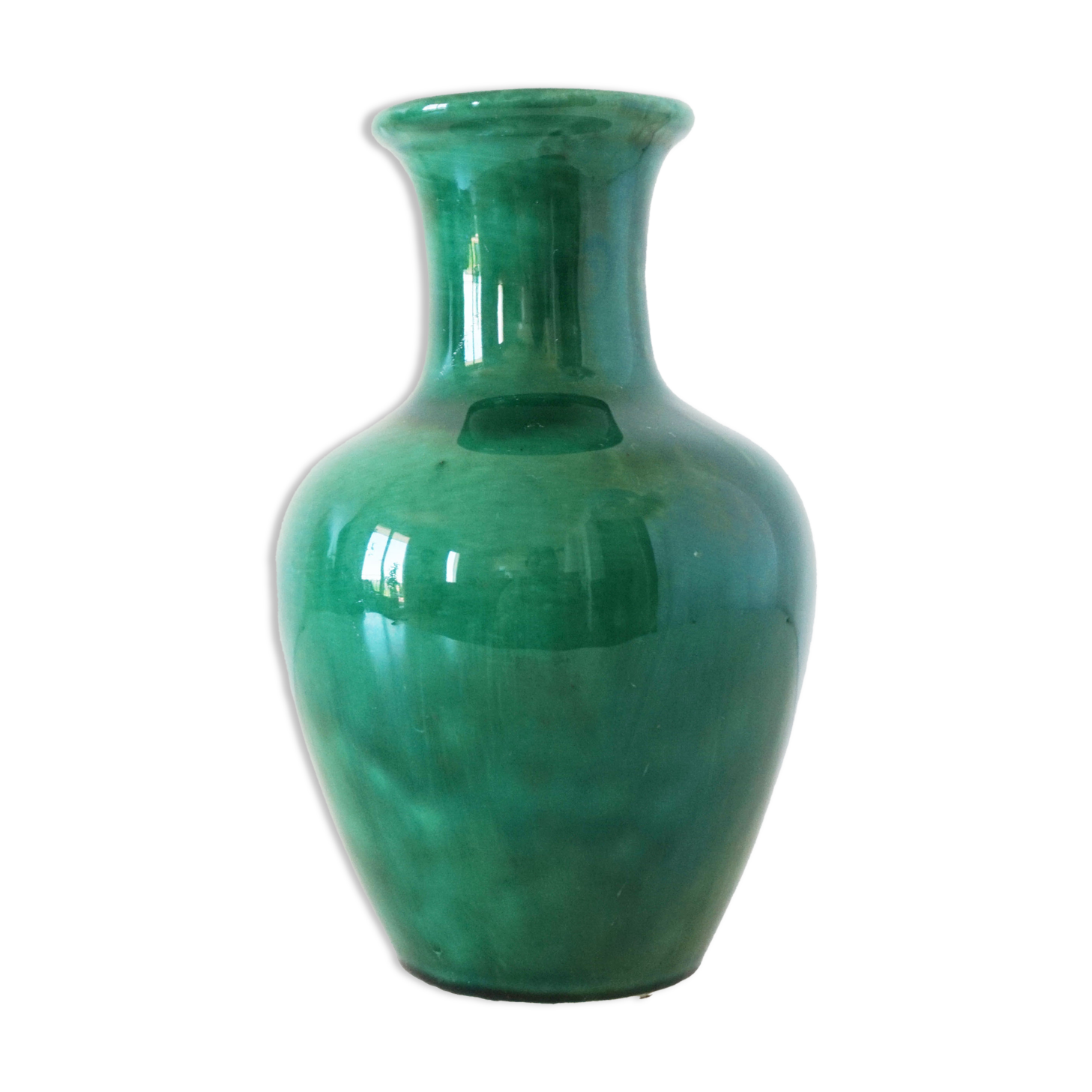 Green iridescent ceramic vase