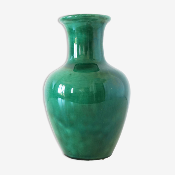 Green iridescent ceramic vase