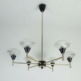 6-light mid century CHANDELIER pendant light glass aluminum and metal earyl 1960s