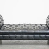 Lit de repos Chesterfield en cuir de vache noir