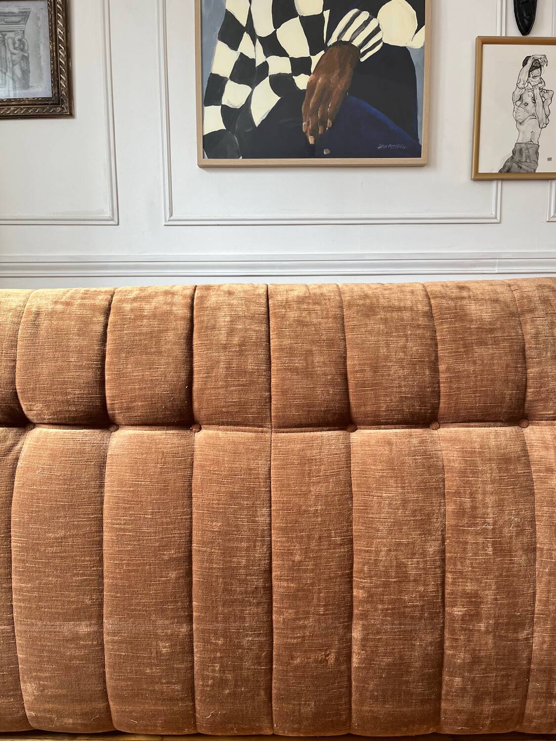 2-seater armchair in fawn velvet, Steiner edition 1970