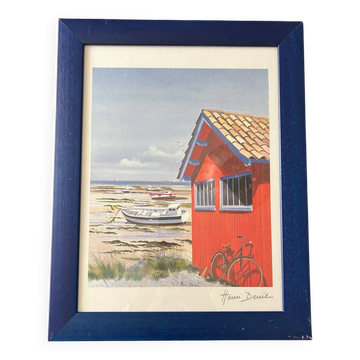 lithographie" cabane de Pêcheur"  signée Henri Deuil