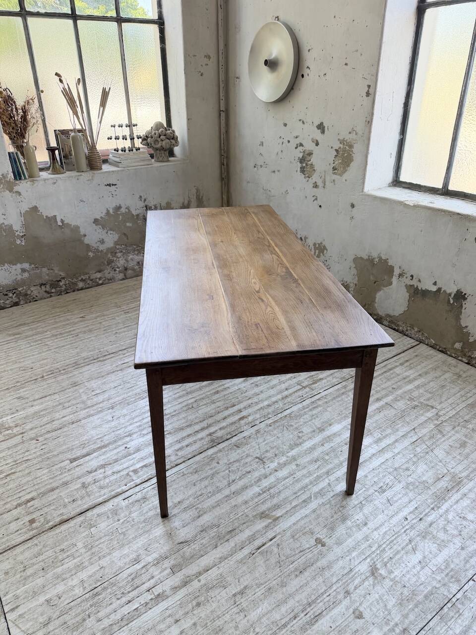 Table de ferme chêne pieds fuseaux 1950