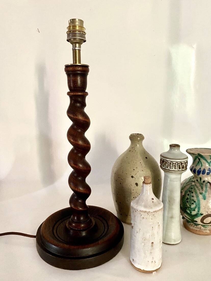 Twisted wooden lamp, cotton shade