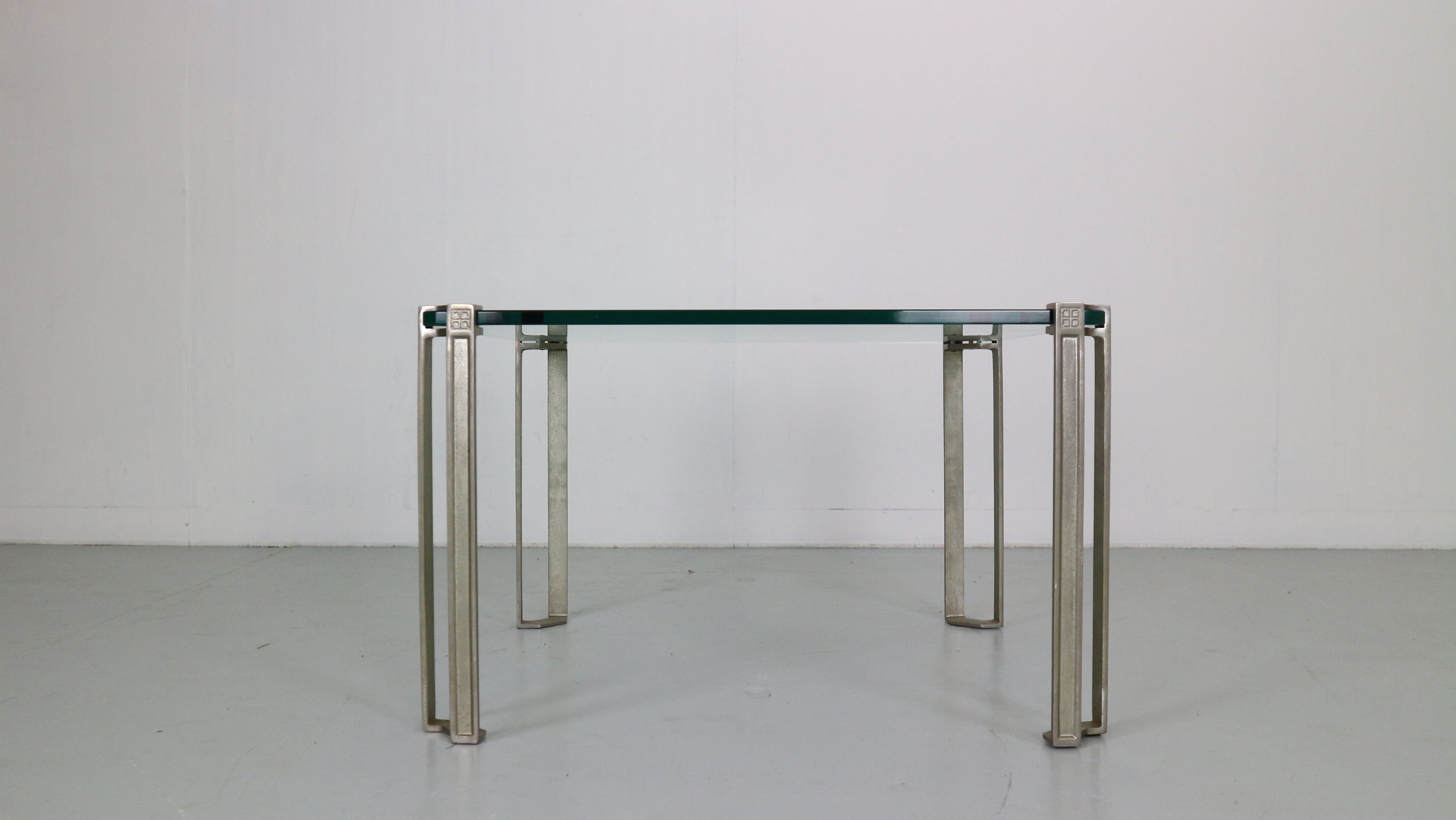 Peter Ghyczy for Ghyzcy Square Glass Coffee Table, 1970's Hollywood Regency