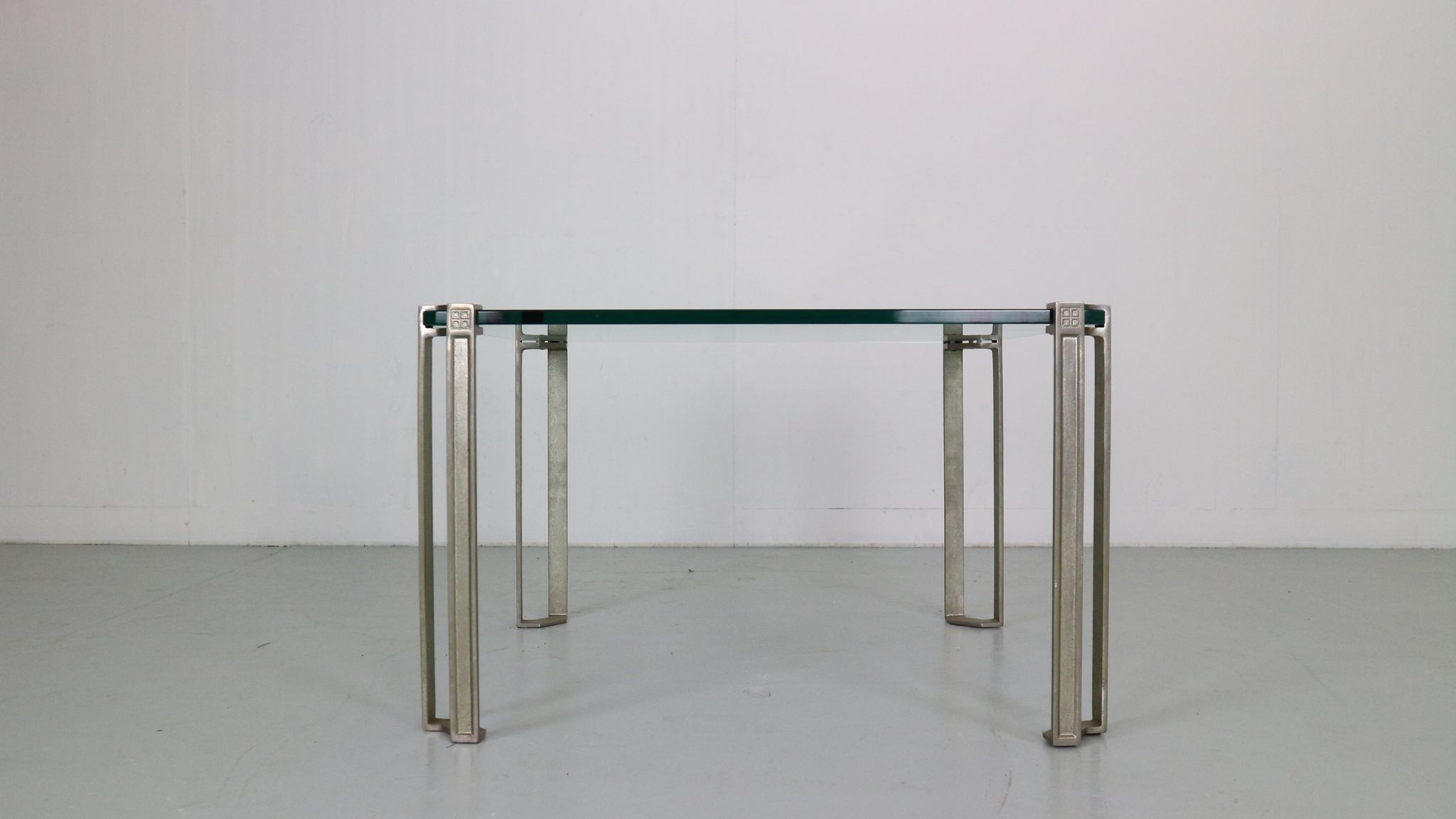 Peter Ghyczy for Ghyzcy Square Glass Coffee Table, 1970's Hollywood Regency