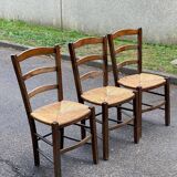3 chaises bois massif et paillées