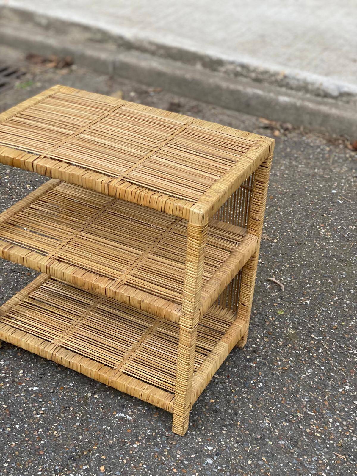 Vintage shelf in rattan and wicker 51cm