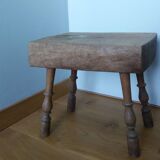 Upcycled brutalist stool, side table, bedside table in solid oak