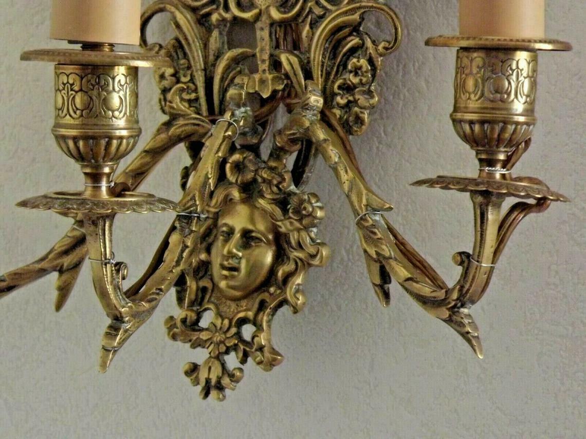french antique Louis XlV bronze beveled mirror with 3 lights