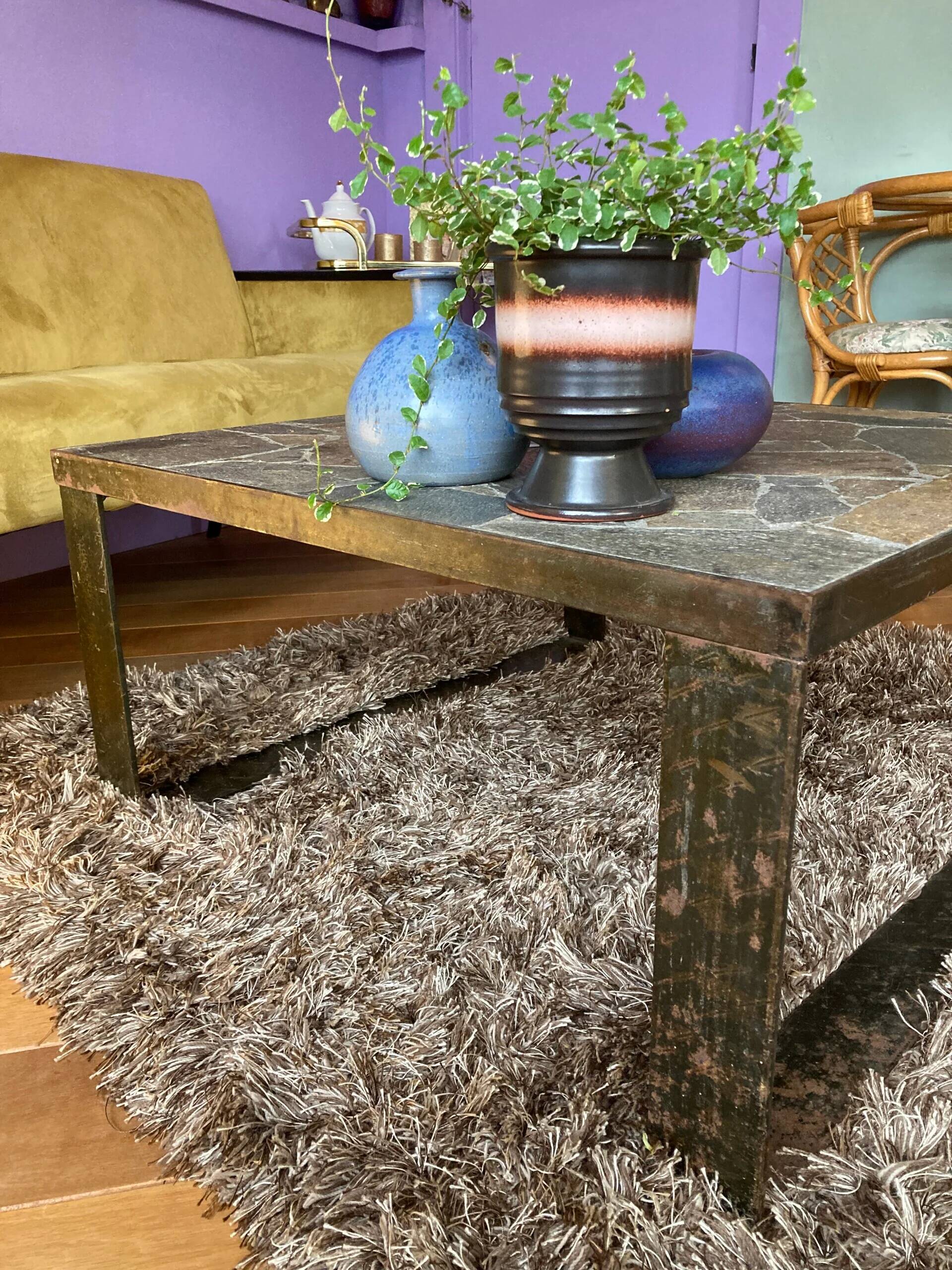 Vintage slate stone coffee table