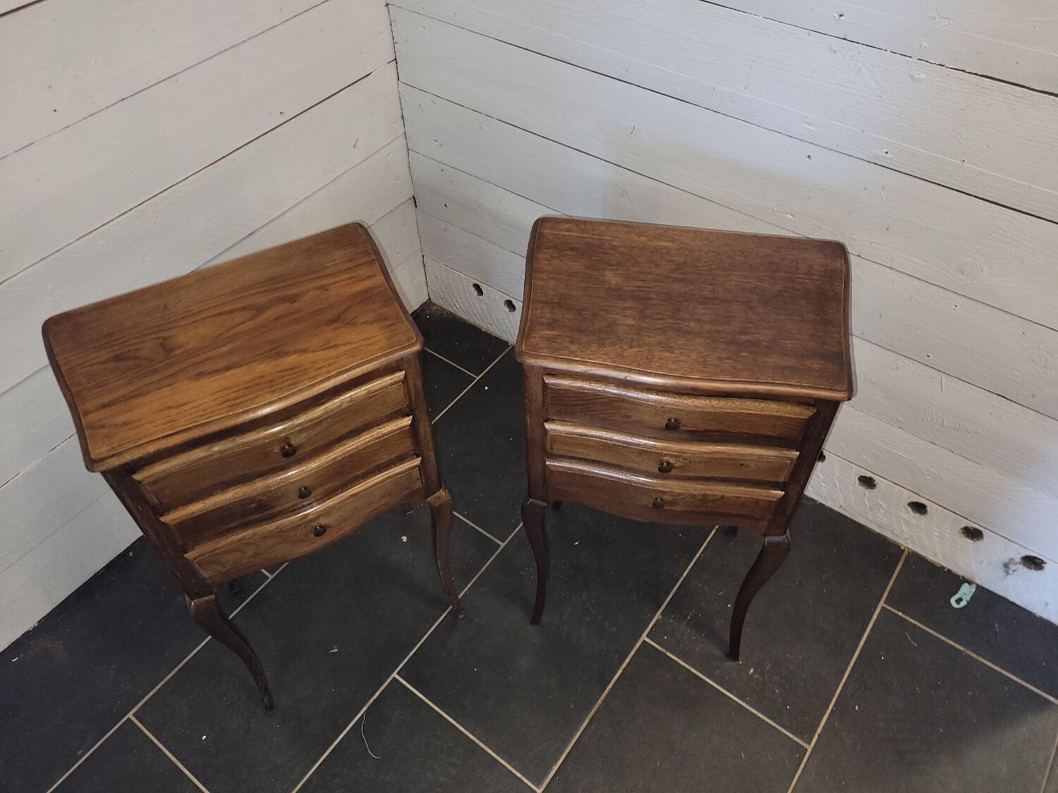 Pair of Louis XV style oak bedside tables