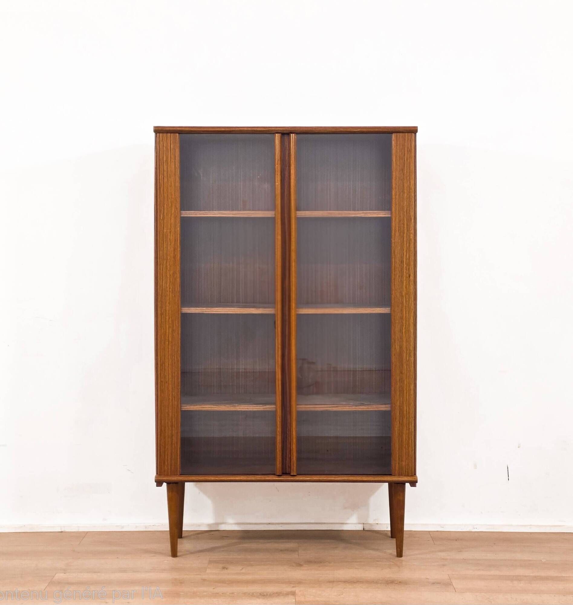 Bibliothèque vitrée scandinave en bois, années 1960