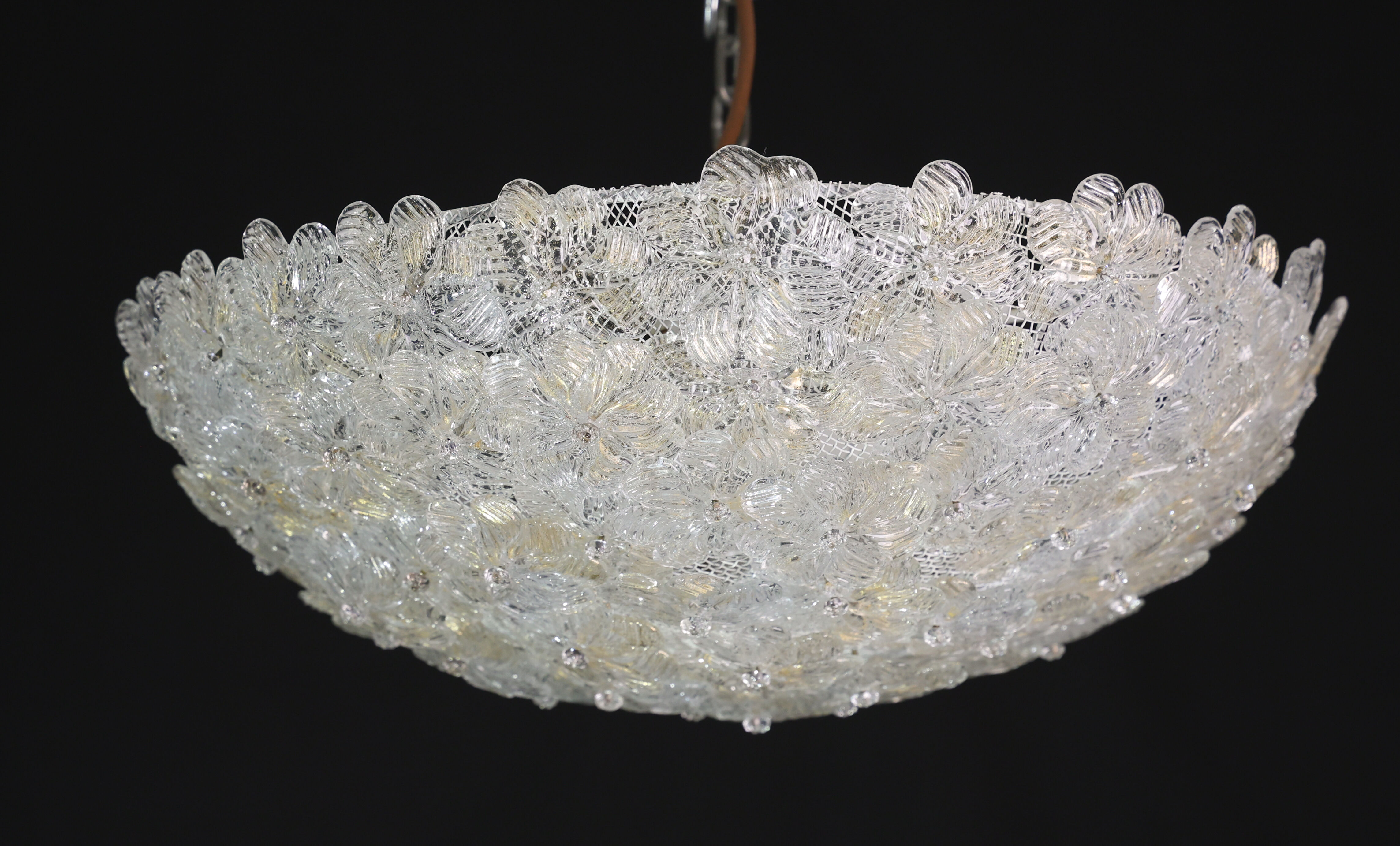 Wonderful Large Gold and Transparent Murano Glass Ceiling Light Flower by S