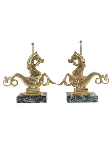 Pair of marble and bronze lamp bases, 20th century