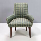 Pair of High-Quality Green Patterned Fabric and Beech Armchairs, Italy