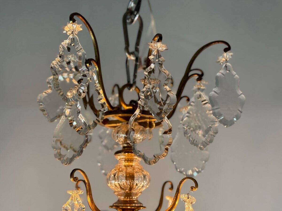 Louis XV style cage chandelier in gilded bronze decorated with tassels circa 1920