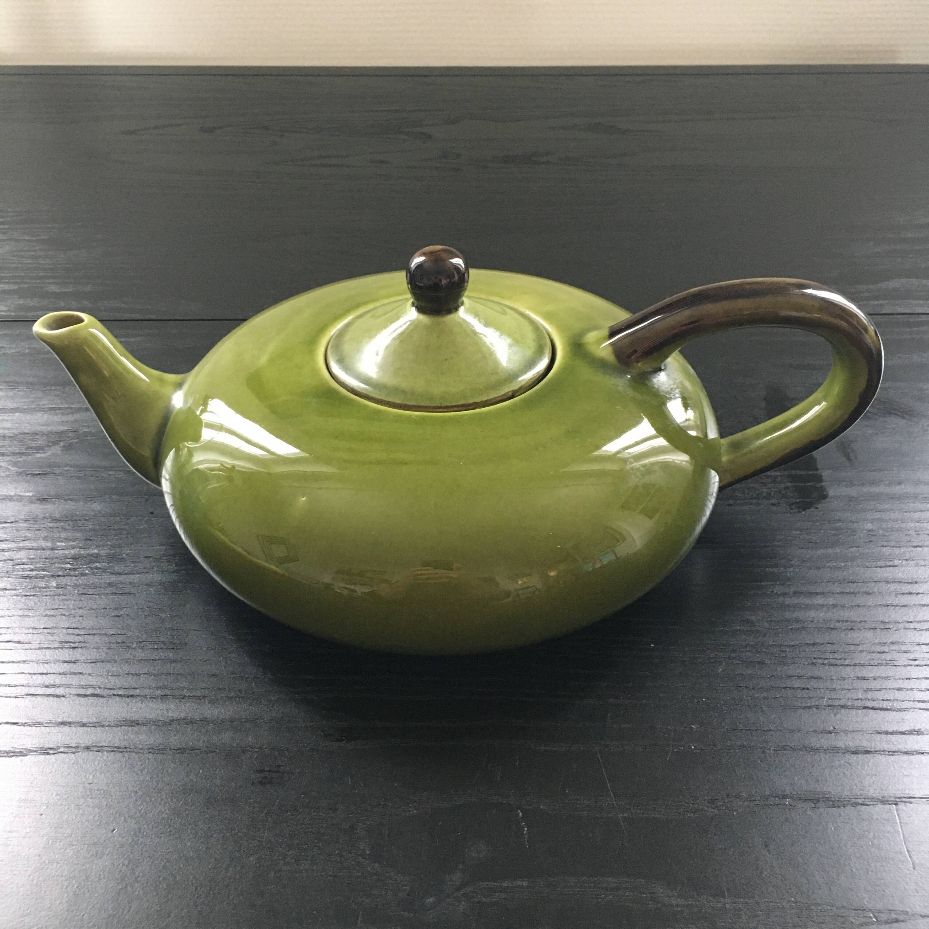 Large olive green Provençal teapot