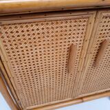 Vintage cane rattan and wood sideboard
