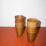 Tasses à café en grès brun moderne du milieu du siècle avec glaçure blanche