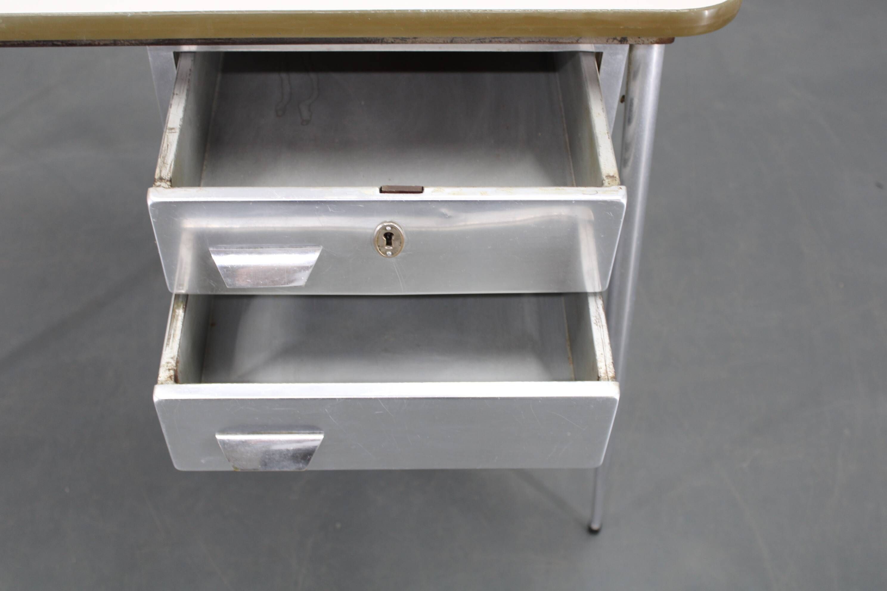 1950s Italian industrial metal and umakart desk — mid-century modern workstation