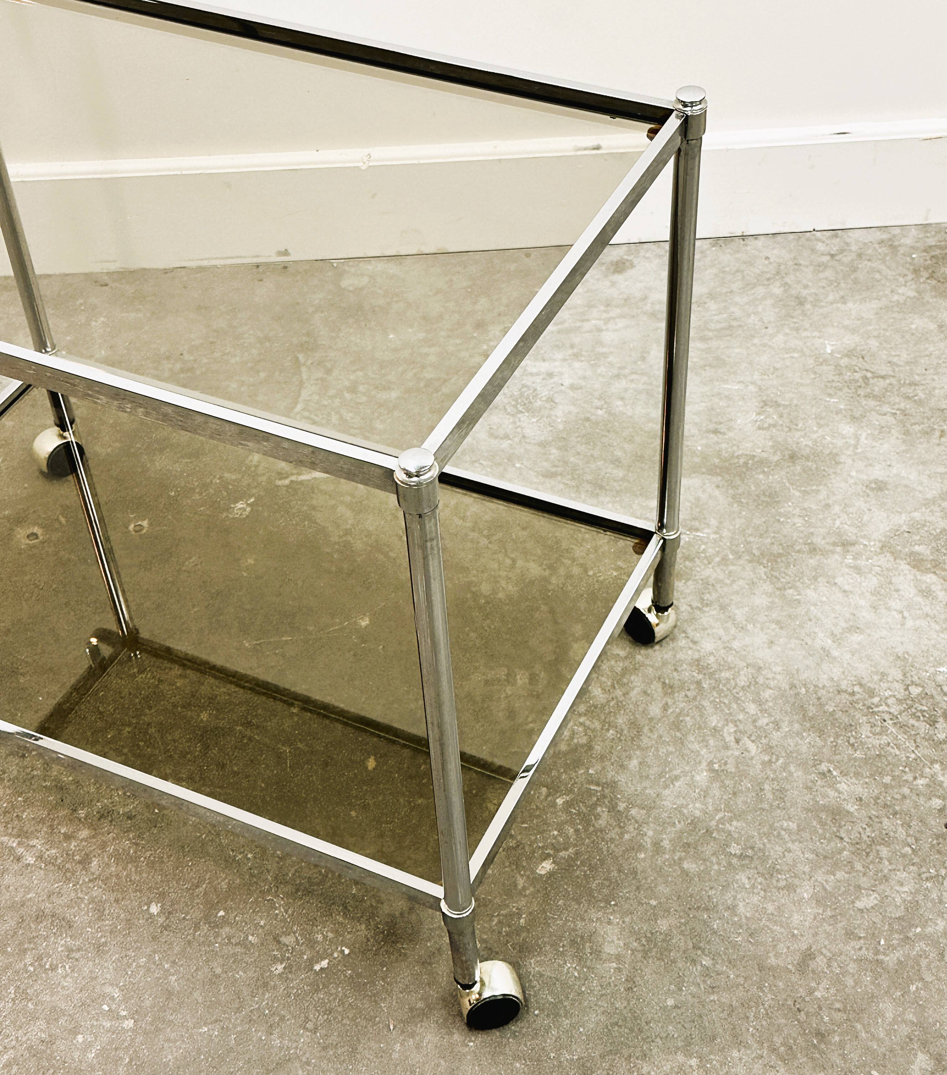 Vintage Chrome Drink Trolley - Bar Cart with smoked glass, 1980s
