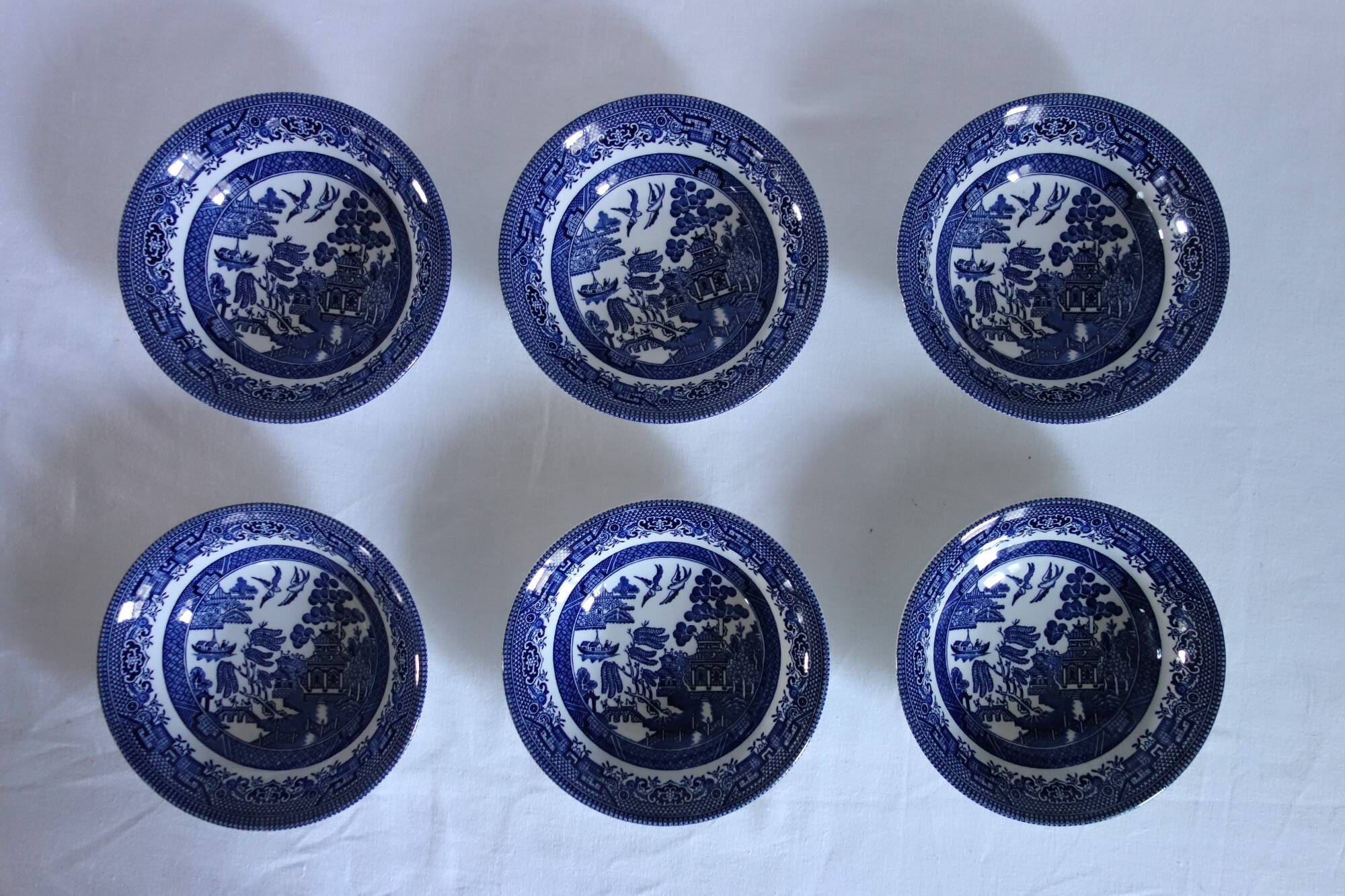 6 Willow blue English porcelain bowls