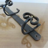 Wall coat rack 3 hooks in hammered wrought iron years 50 60