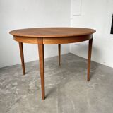 Scandinavian round teak table with extension