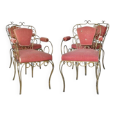 Suite de 4 fauteuils en fer forgé doré attribués à René Drouet