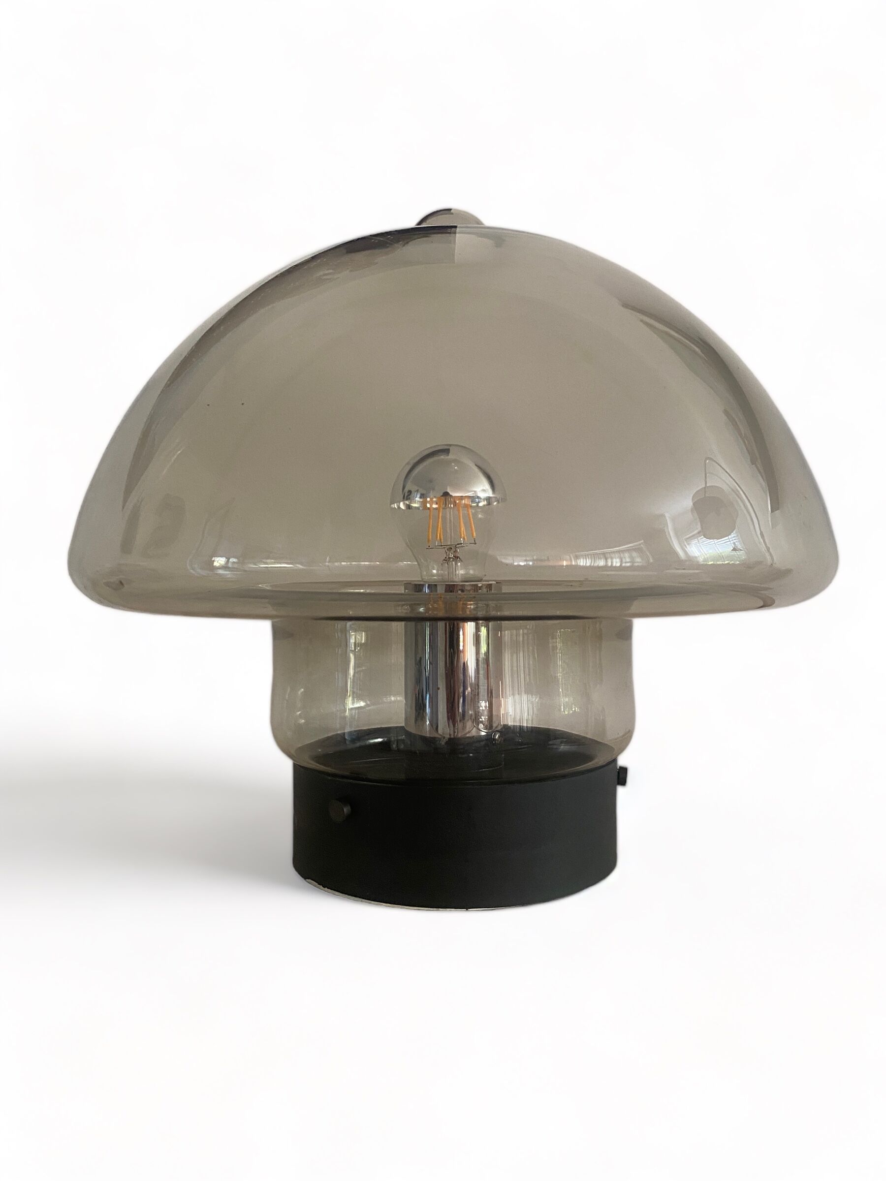 Champignon / plafonnier vintage en verre fumé