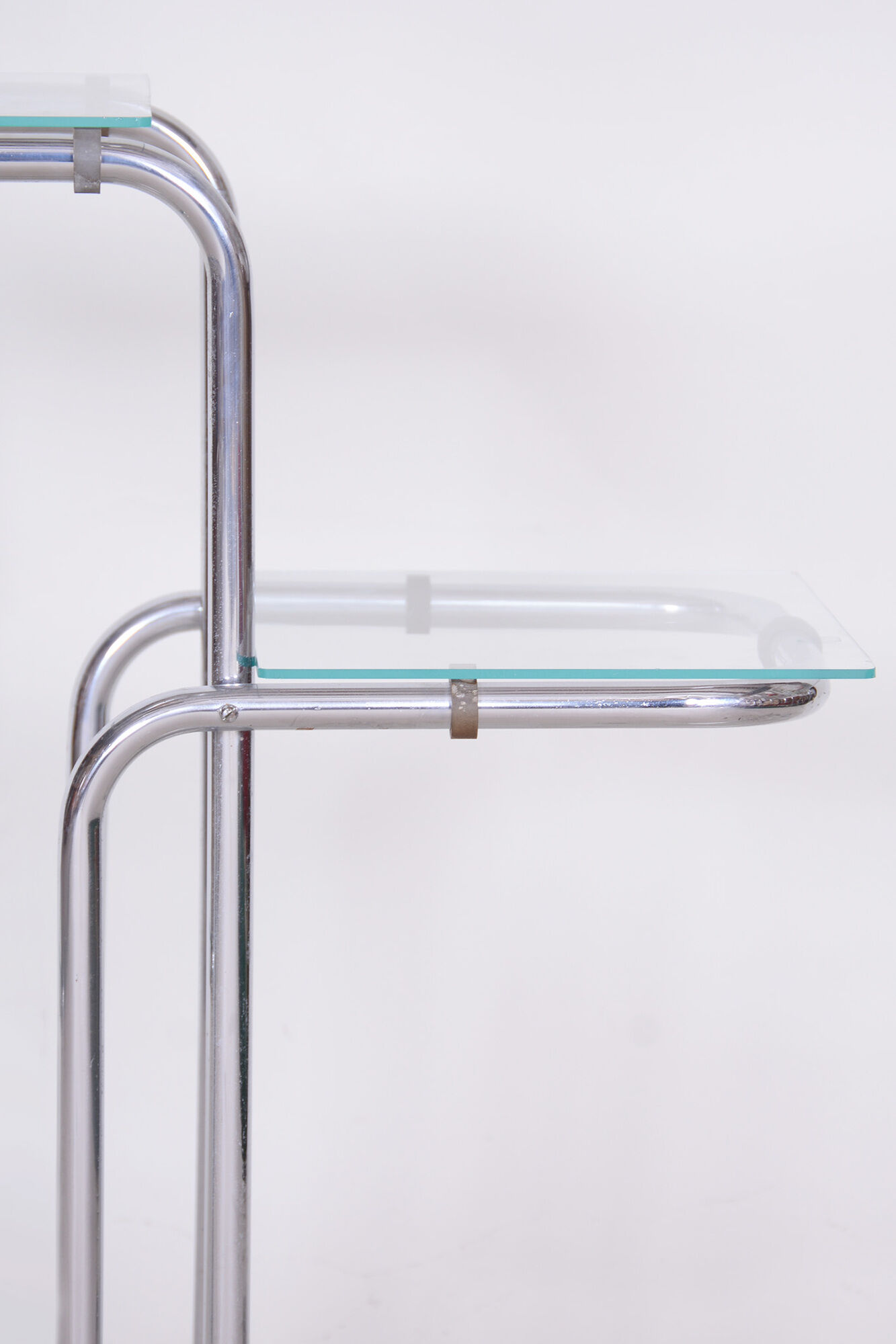 unusual bauhaus style chrome étagère, flower stand, glass, czechia, 1930s