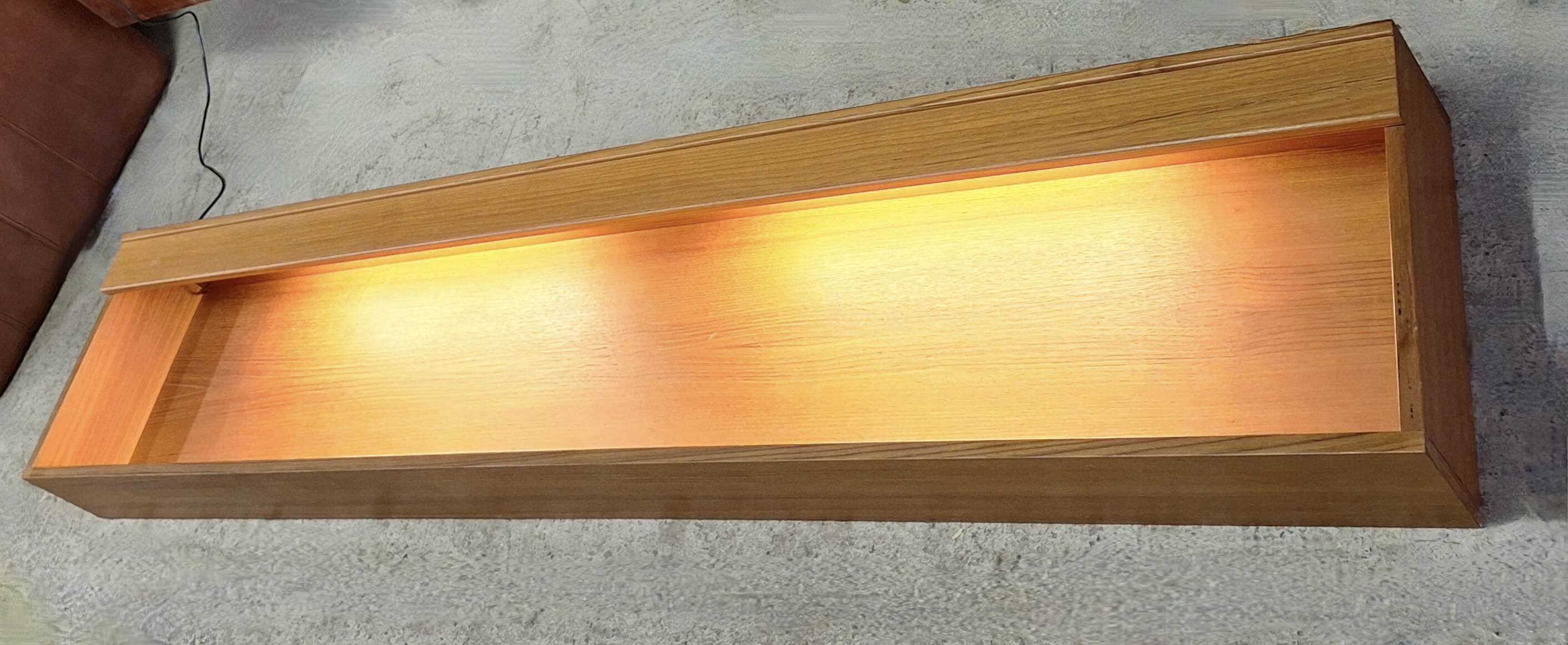 Floating long wall shelf / sideboard in teak, Denmark 1960s
