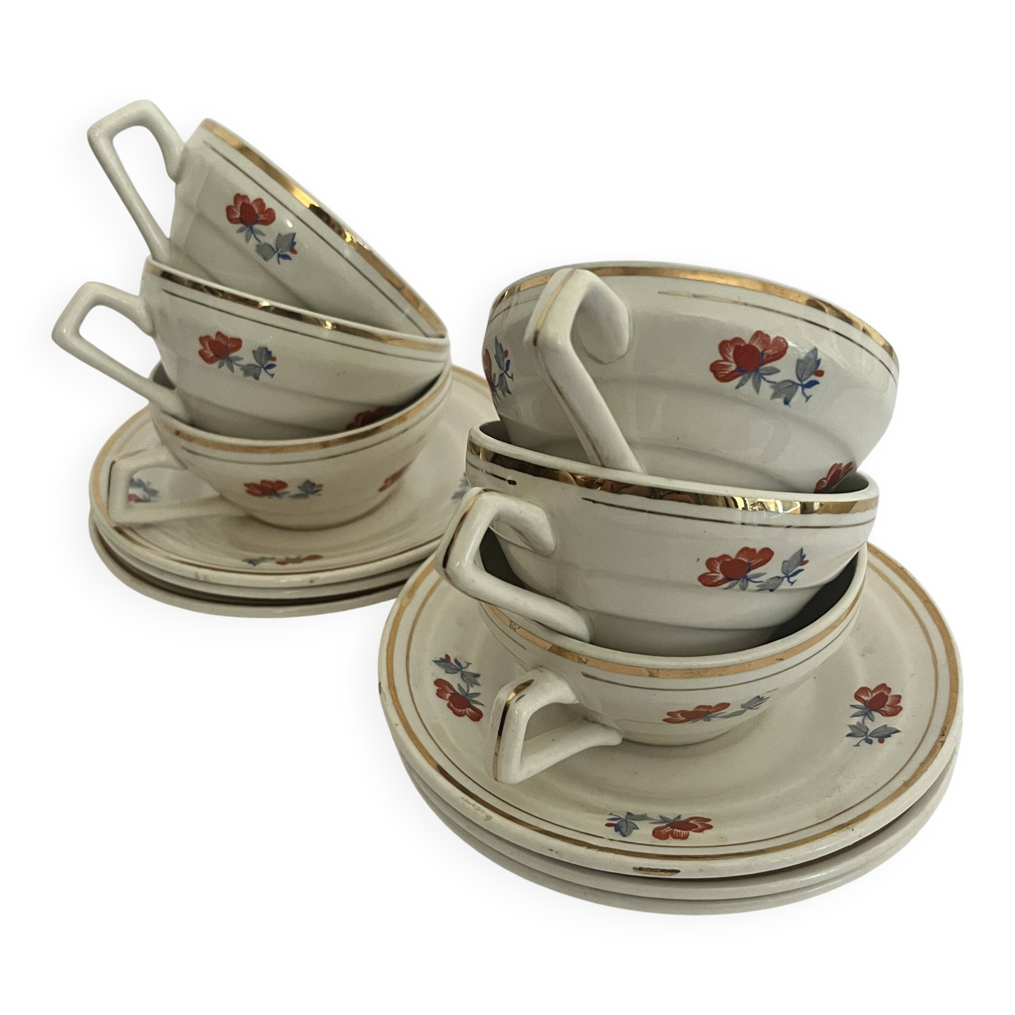 6 cups and saucers - Porcelor Babel Ceranord Saint Amand