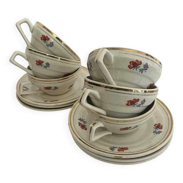 6 tasses et soucoupes - Porcelor Babel Ceranord Saint Amand