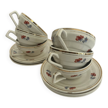 6 cups and saucers - Porcelor Babel Ceranord Saint Amand