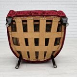 1950s, Danish vintage chair, red cotton/wool fabric, beech wood.