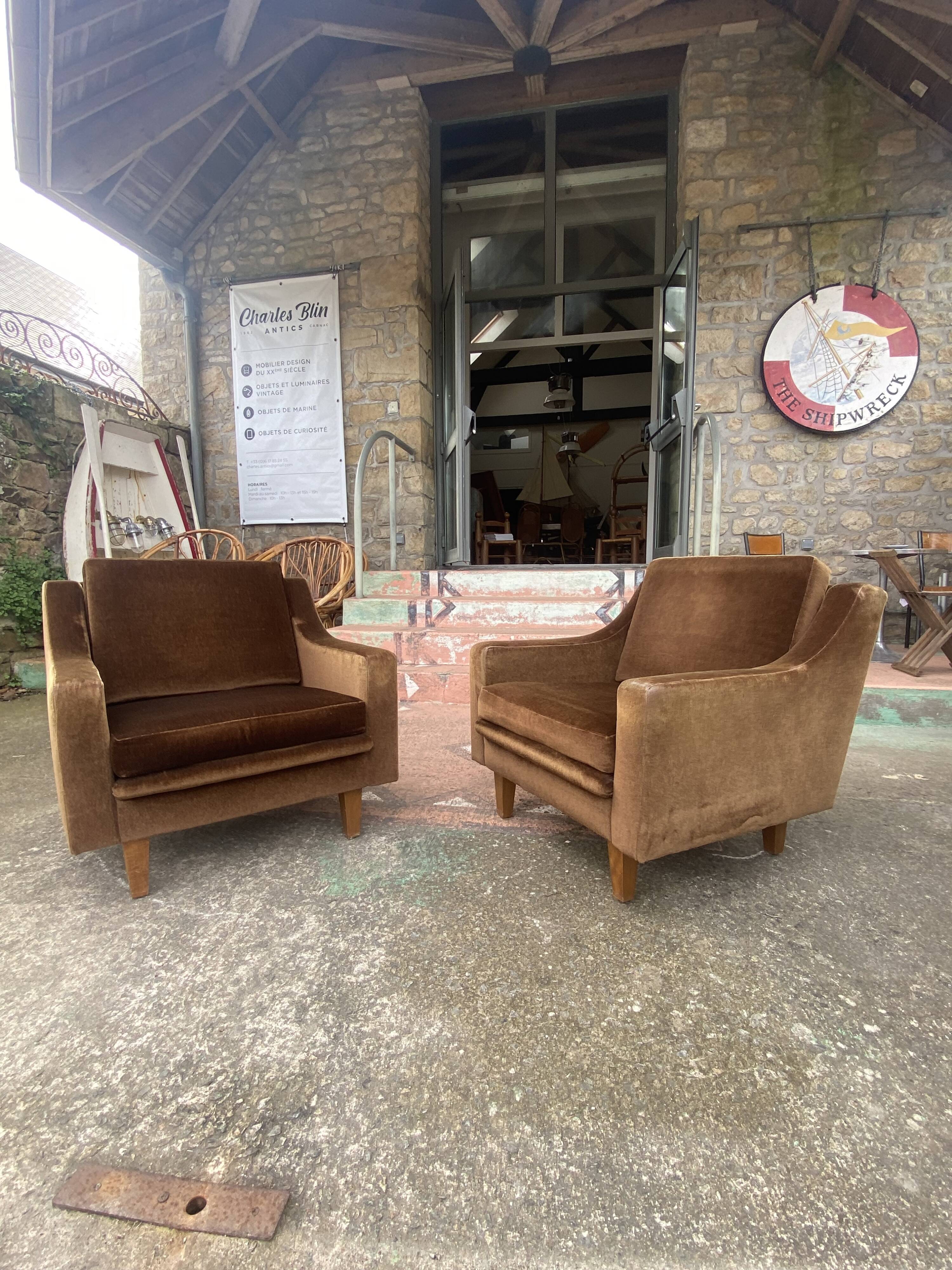 Pair of vintage brown armchairs circa 1970
