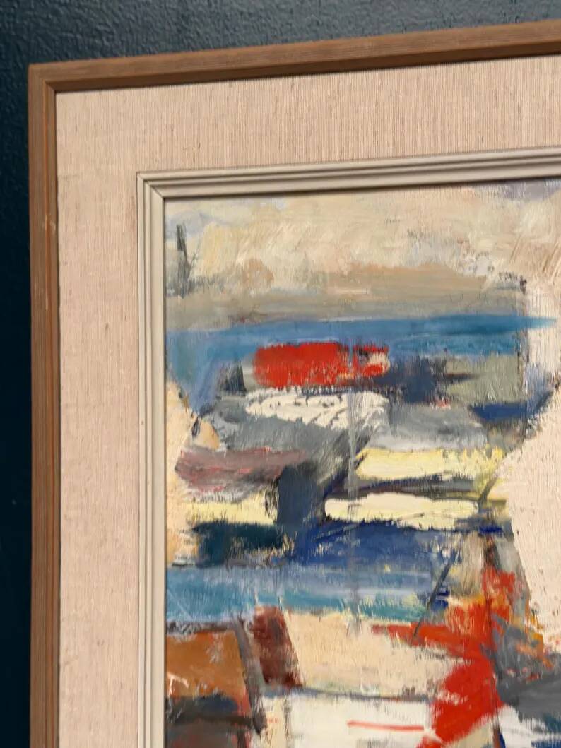 Original Swedish Oil on Canvas - "Abstract Harbour Motif" vintage