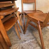 Set of 6 stackable chairs wood feet compass Germany 1960's