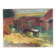 Oil painting on cardboard: cart in the countryside