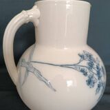 Pitcher jug vase earthenware floral decor blue early 20th century