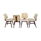 Set of 4 teak dining chairs in off white skai leather,  dutch 1950-60s