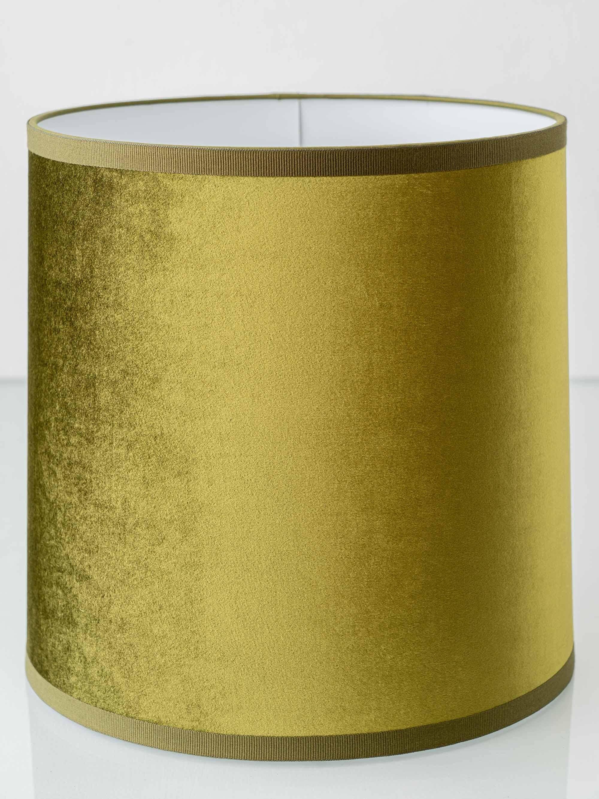 Pair of Dutch Delft Makkum ceramic table lamps with new olive green velvet shades.