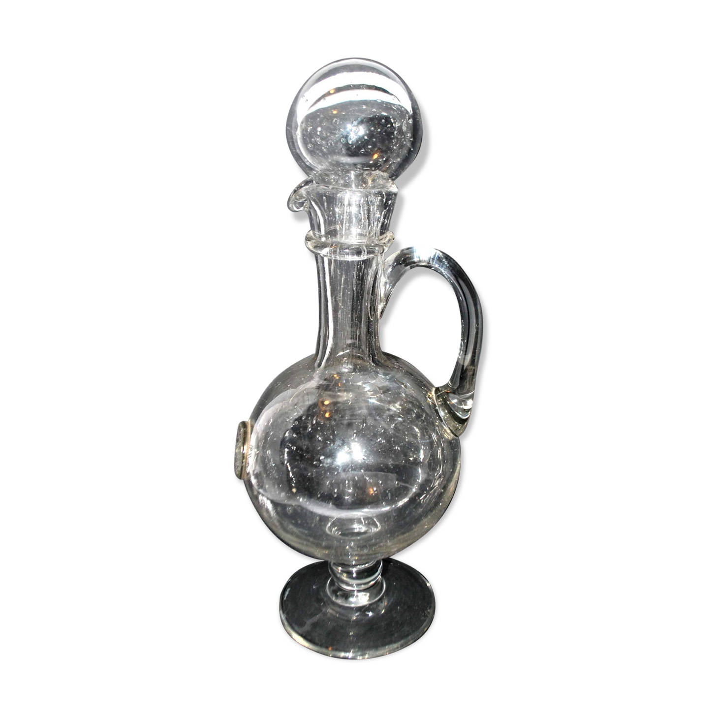Vintage pitcher carafe in bubble-blown glass from Biot glassworks? H. 34cm