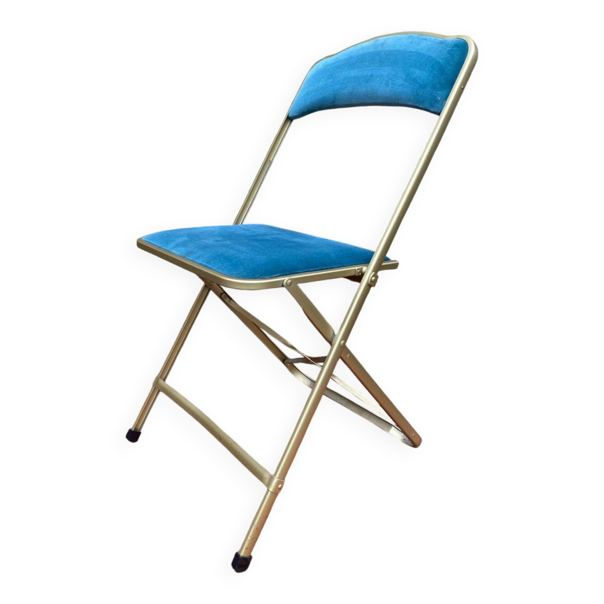 Folding chair in gold-tone metal and velvet, 1960s-70s