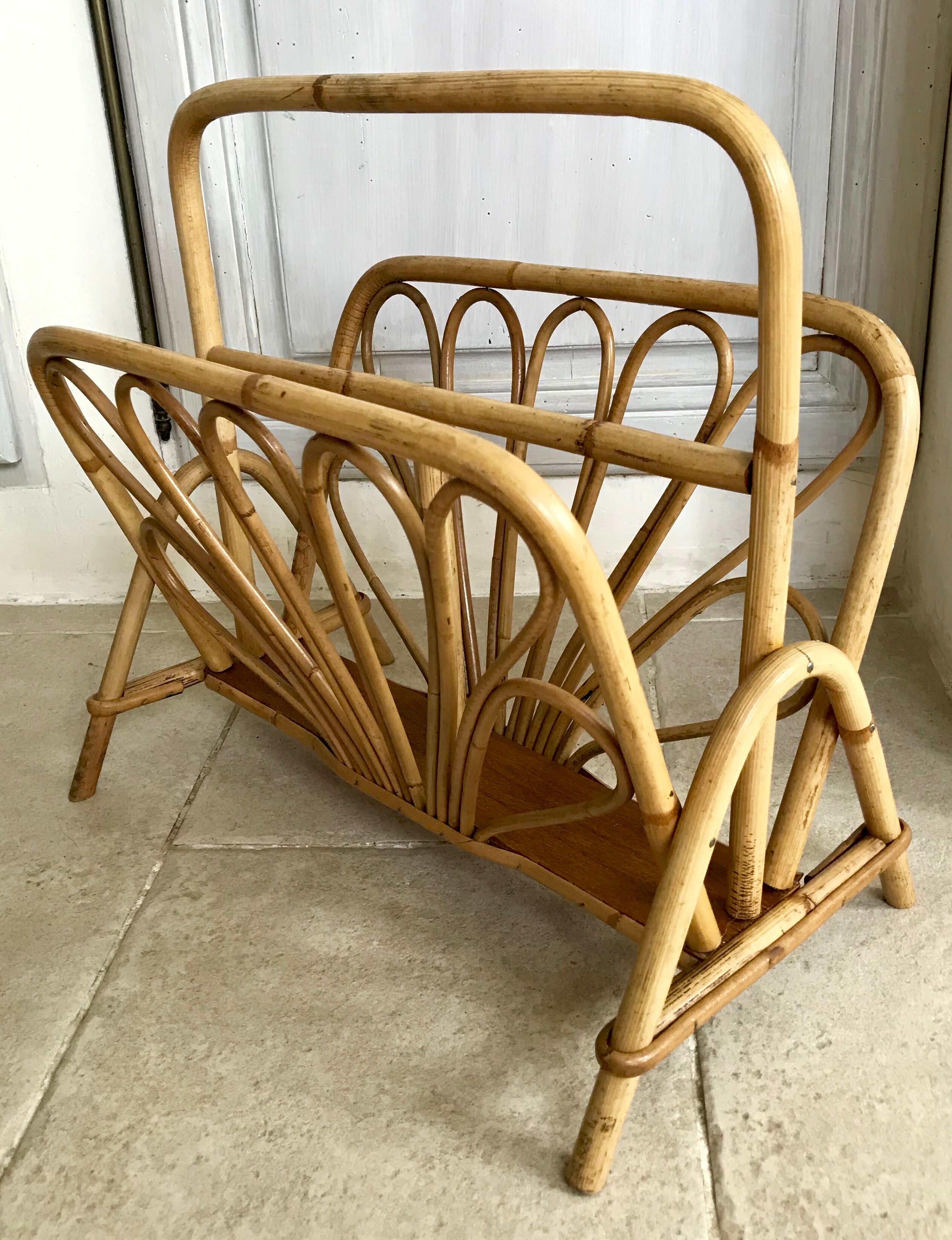Vintage rattan magazine holder
