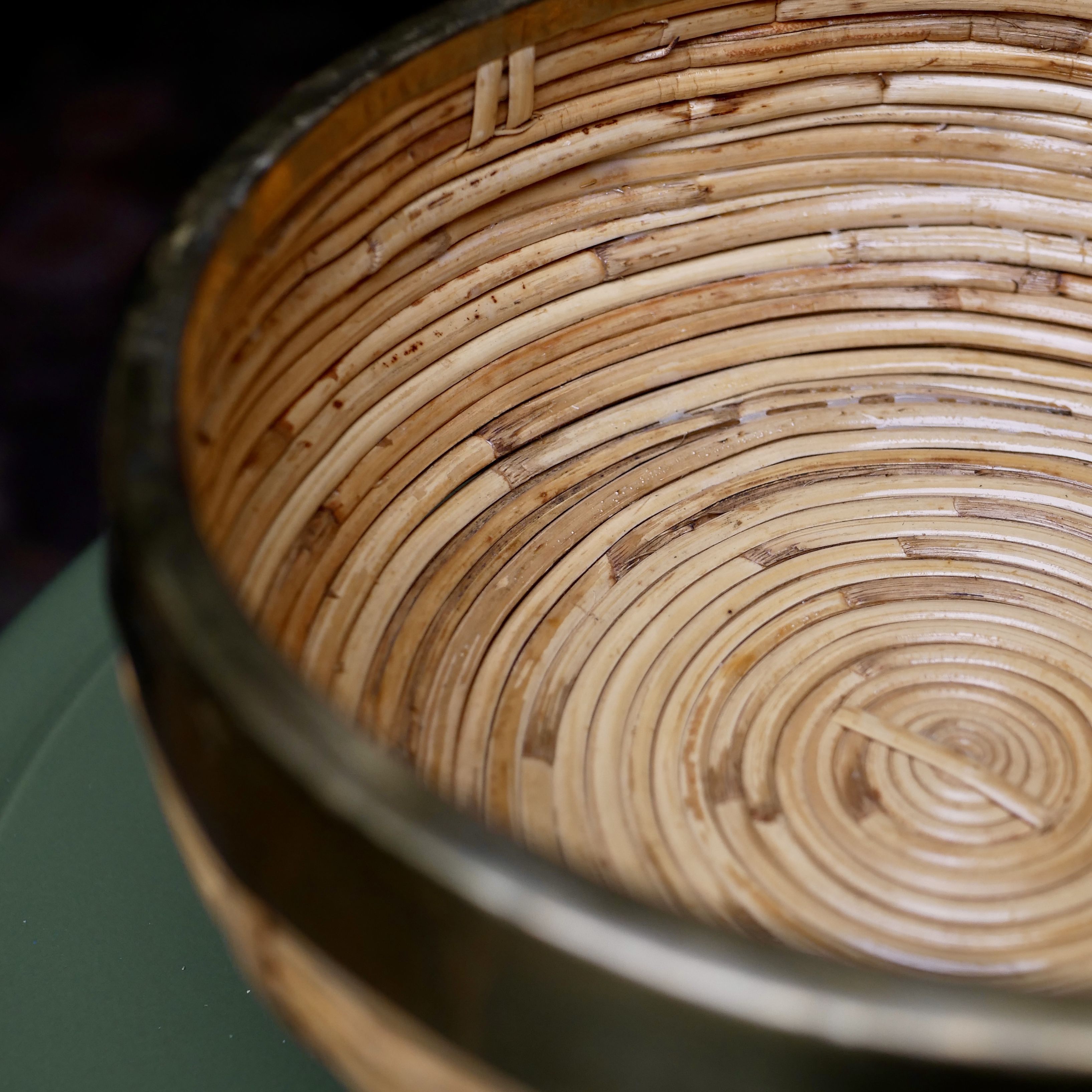 Rattan and brass fruit basket