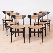 Set of 6 Scandinavian Modern Dining Chairs, Rope Seating and Backrest, 1960